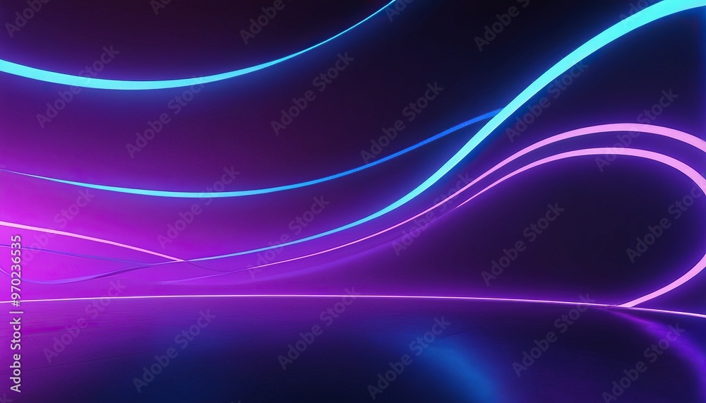 Naklejka premium Purple Waves on Dark background with blue and purple gradient lines in wavy movement 528