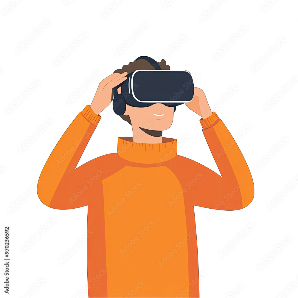 custom made wallpaper toronto digitalMan using virtual reality glasses, cartoon. Flat design, simple with transparent background