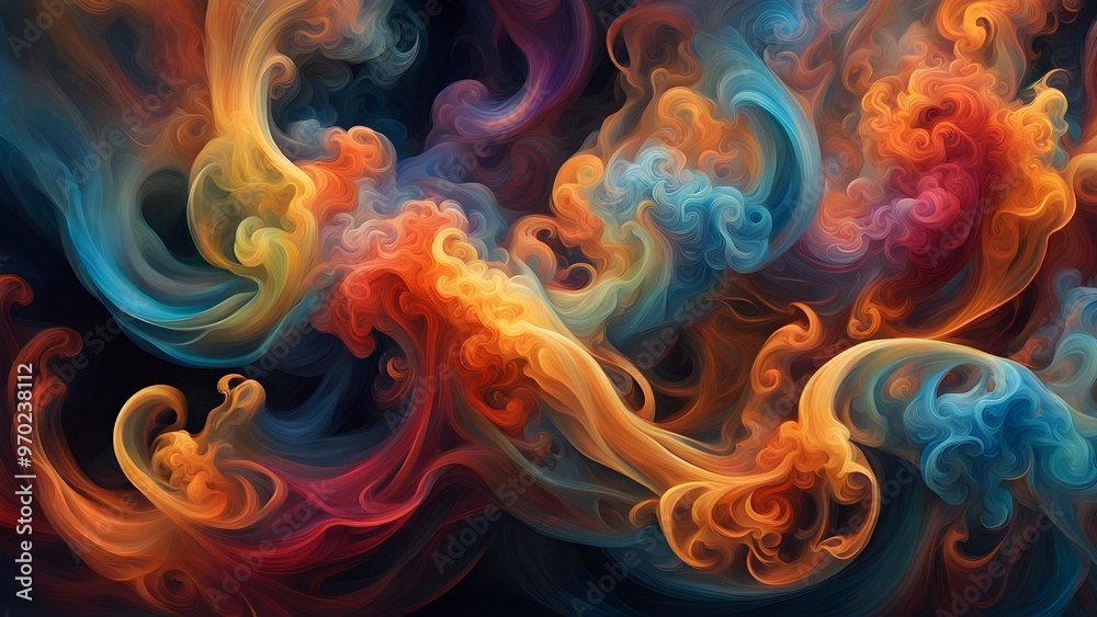 Abstract colorful smoke swirls on black background. Abstract colorful smoke swirls on black background.
