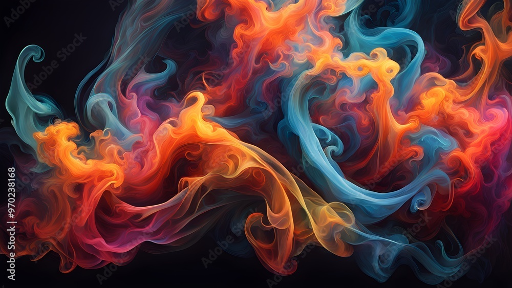Abstract colorful smoke shapes on a black background. Abstract colorful smoke shapes on a black background.
