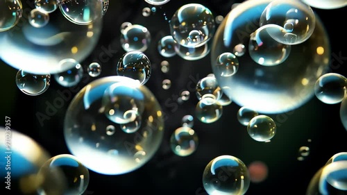 Wallpaper Mural Bubbles floating gracefully in a dark environment with reflections captured during an evening display Torontodigital.ca