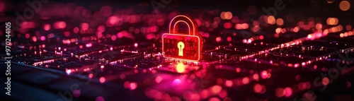 Digital security illustration featuring a glowing lock graphic, symbolizing advanced protection and cybersecurity.