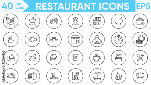 Restaurant line icons vector and illustrator set