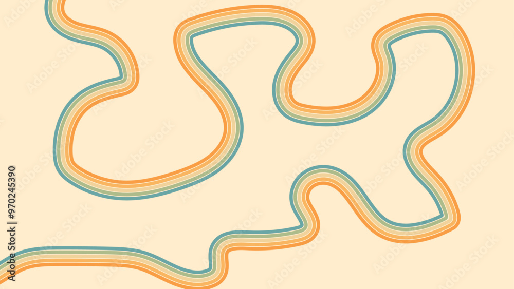 Abstract background of rainbow groovy Wavy Line design in 1970s Hippie Retro style Good vibes. Vector pattern use for cloth, textile, wrap, cover, poster. abstract stylish 70s era line frame illustrat Abstract background of rainbow groovy Wavy Line design in 1970s Hippie Retro style Good vibes. Vector pattern use for cloth, textile, wrap, cover, poster. abstract stylish 70s era line frame illustrat