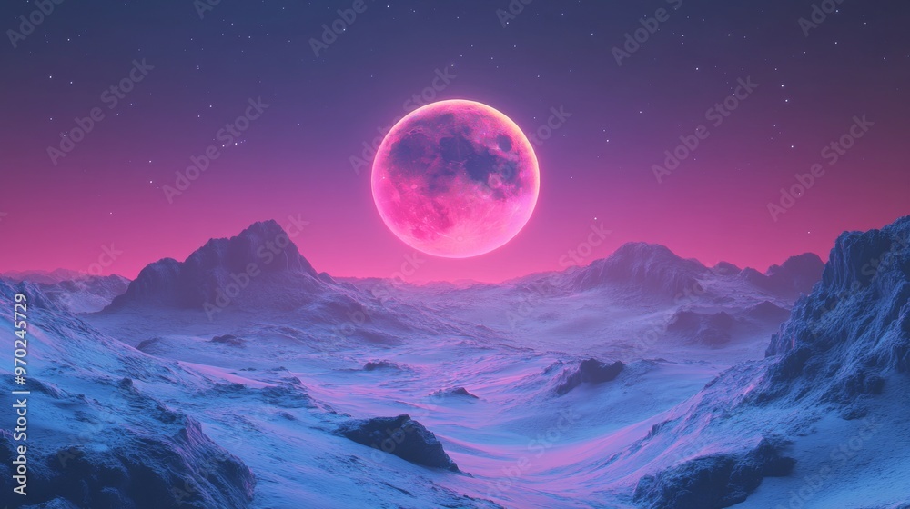 Majestic full moon over snowy mountains at Majestic full moon over snowy mountains at