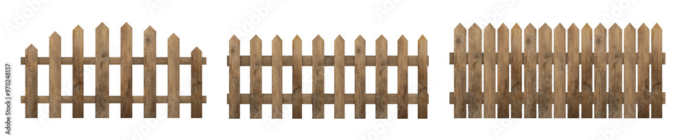 Different wooden fences isolated on white, set Different wooden fences isolated on white, set