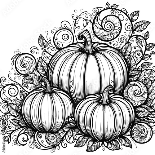 A trio of pumpkins of varying sizes coloring page 