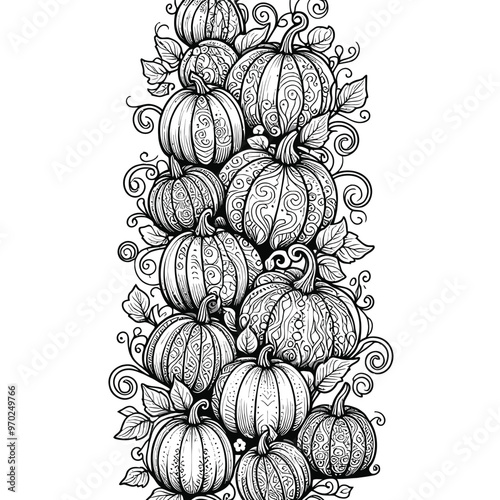 A vertical arrangement of pumpkins coloring page 