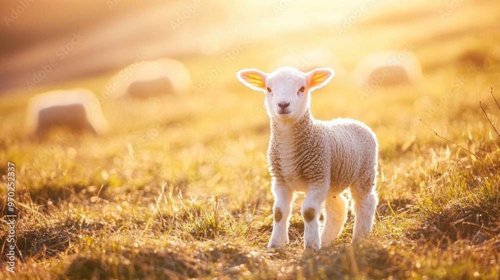 Adorable Lamb Standing in Lush Meadow Bathed in Golden Sunlight Adorable Lamb Standing in Lush Meadow Bathed in Golden Sunlight