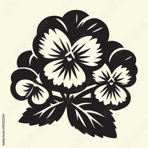 Pansy black silhouette simple vector, Silhouette Flower Vector icon, photo