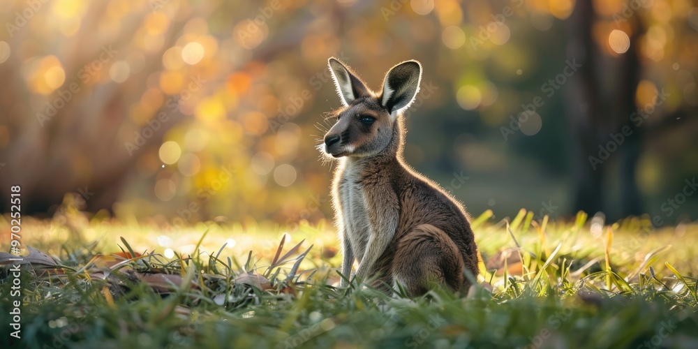 Фотография Small brown kangaroo in the park