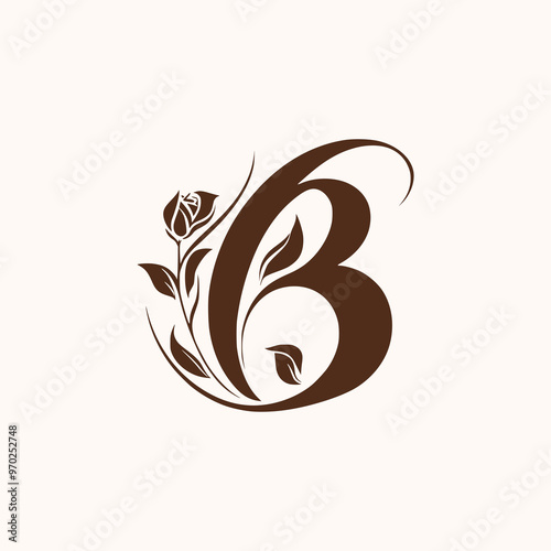 Simple Letter B flower and leaf vector
