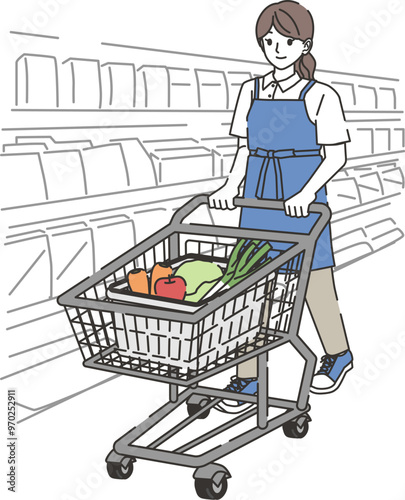 買い物代行をする女性のイラスト