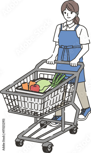 買い物代行をする女性のイラスト