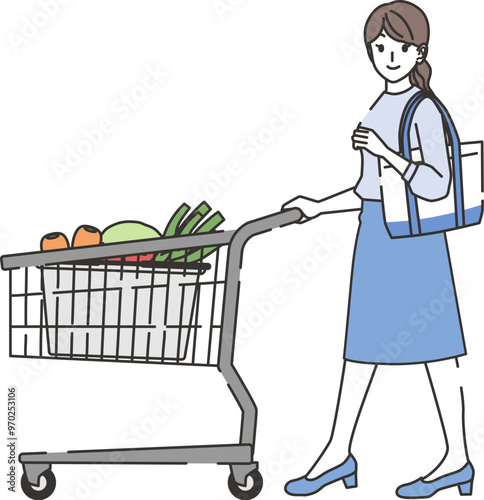 買い物をする女性のイラスト