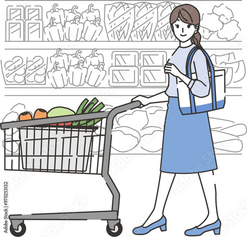 買い物をする女性のイラスト