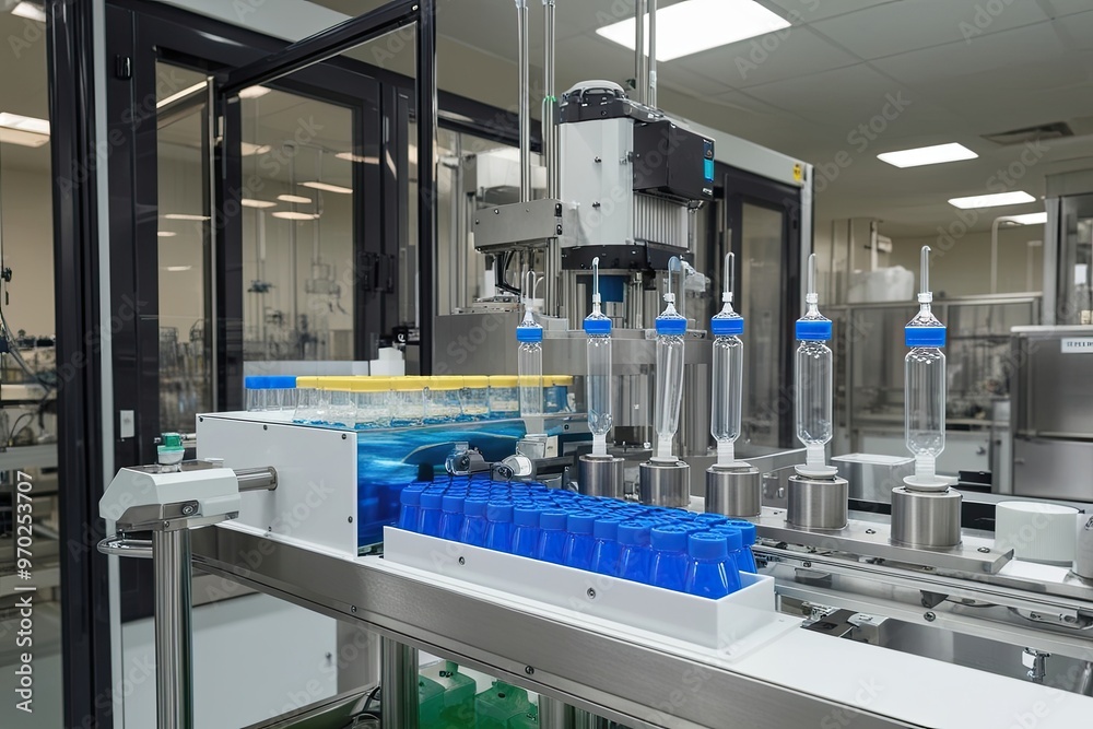 High-Speed Production Line for Pharmaceutical Ampoules and Vials in a Clean Laboratory Environment High-Speed Production Line for Pharmaceutical Ampoules and Vials in a Clean Laboratory Environment