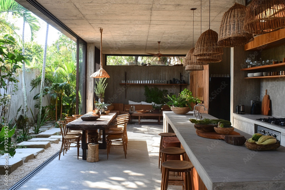 Fototapeta premium an open air kitchen with exposed concrete design