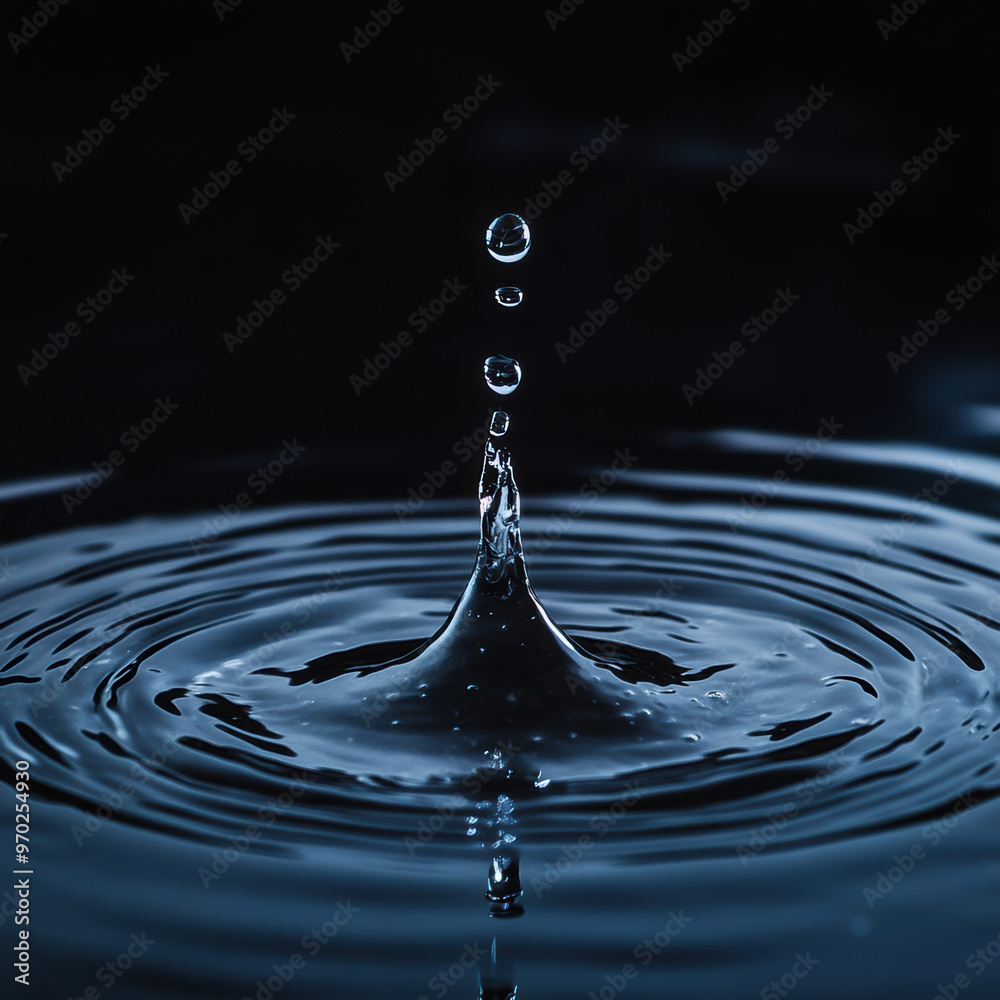 A stunning close up of water droplets creating ripples in dark setting, showcasing beauty of fluid motion and elegance of nature A stunning close up of water droplets creating ripples in dark setting, showcasing beauty of fluid motion and elegance of nature