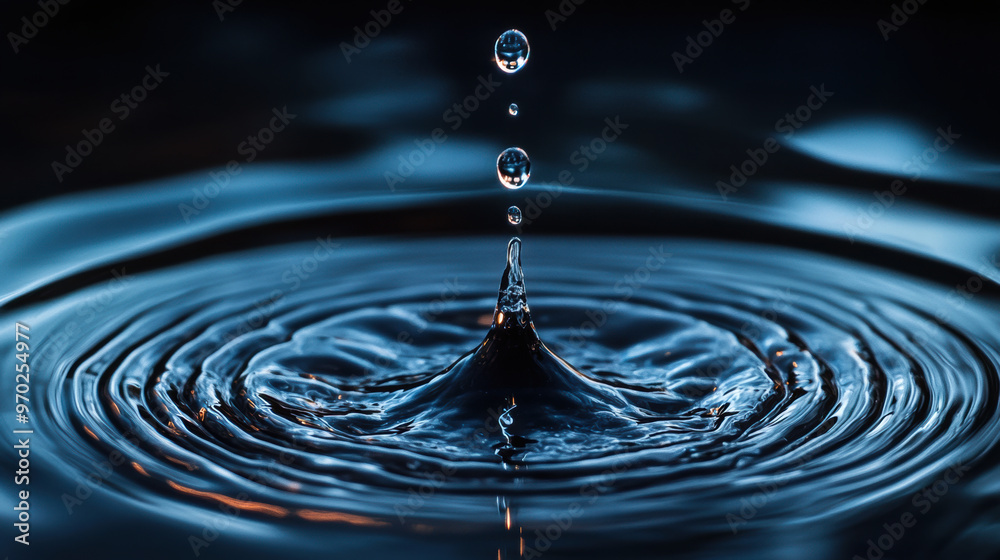 A single water droplet creates ripples in calm blue surface, showcasing beauty of natures simplicity and mesmerizing effect of water A single water droplet creates ripples in calm blue surface, showcasing beauty of natures simplicity and mesmerizing effect of water