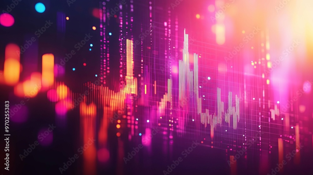 Abstract Digital Data Visualization with Colorful Lights and Bars