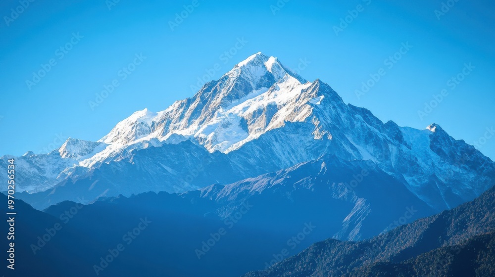 Obraz premium A mountain range with a blue sky in the background
