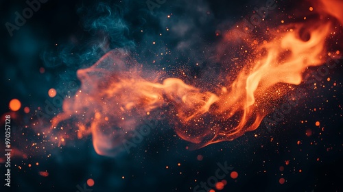 Abstract orange and blue smoke with sparks