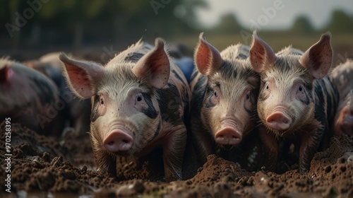 group of pigs playing in the mud