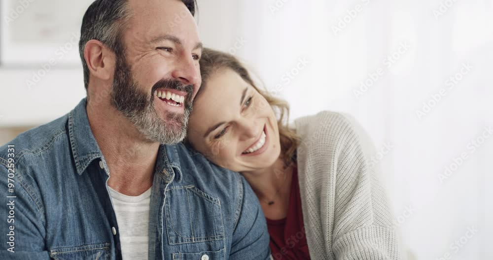 Mature, happy couple and relax in marriage, commitment or love for bonding together at home. Married man and woman smile or hug for embrace, care or romance in loyalty, support or compassion at house Mature, happy couple and relax in marriage, commitment or love for bonding together at home. Married man and woman smile or hug for embrace, care or romance in loyalty, support or compassion at house