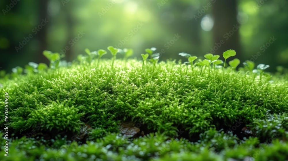 Green Mossy Patch with Sprouting Plants Green Mossy Patch with Sprouting Plants