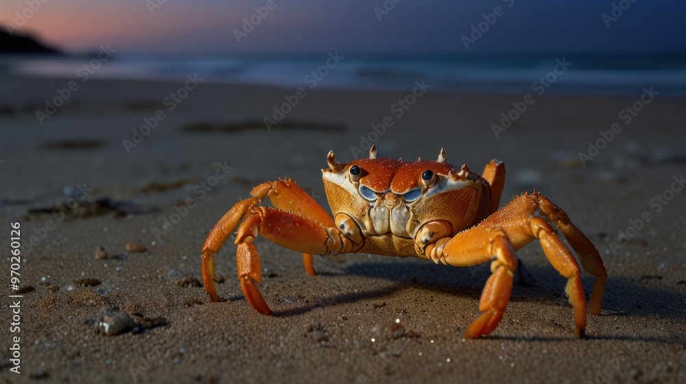 Crab on the Beach at Sunset Crab on the Beach at Sunset