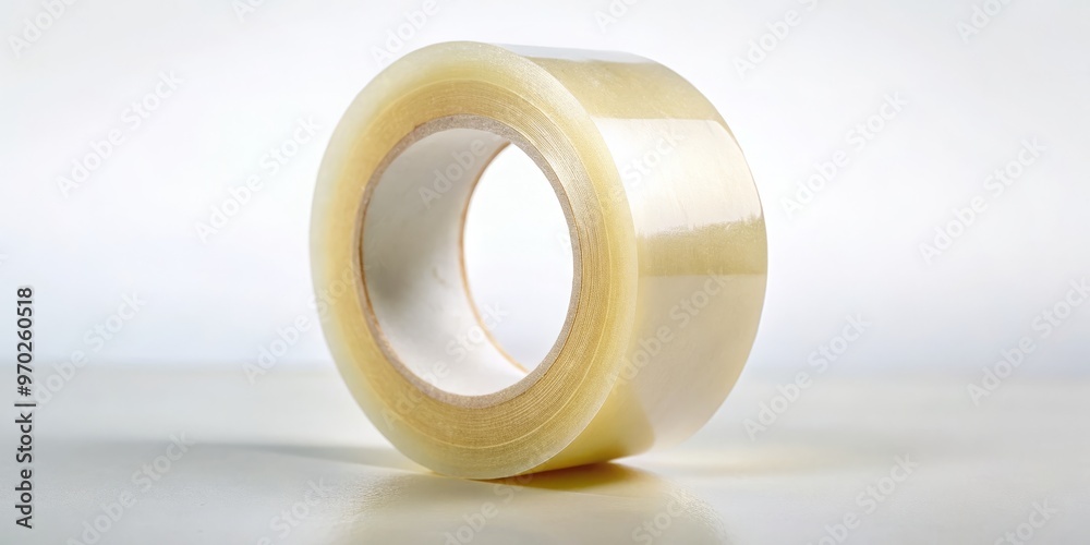 Tape unwinds with transparency, releasing its adhesive face to the world, ready to bind and secure with a Tape unwinds with transparency, releasing its adhesive face to the world, ready to bind and secure with a