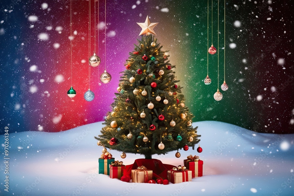 Mystical Christmas Tree Atmosphere in Vibrant Snowy Landscape Mystical Christmas Tree Atmosphere in Vibrant Snowy Landscape