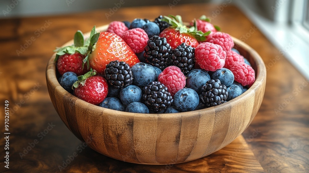 Fresh Berries in Wooden Bowl Fresh Berries in Wooden Bowl
