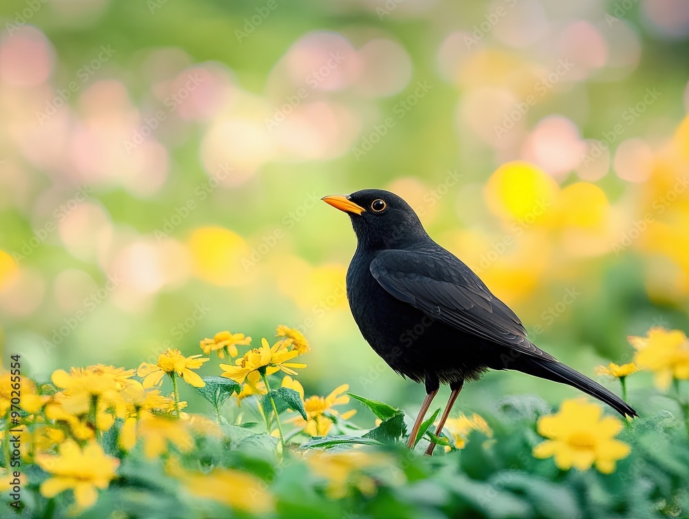 blackbird isolated on spring background blackbird isolated on spring background