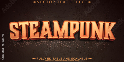 Steampunk editable text effect, editable retro and mechanical text style