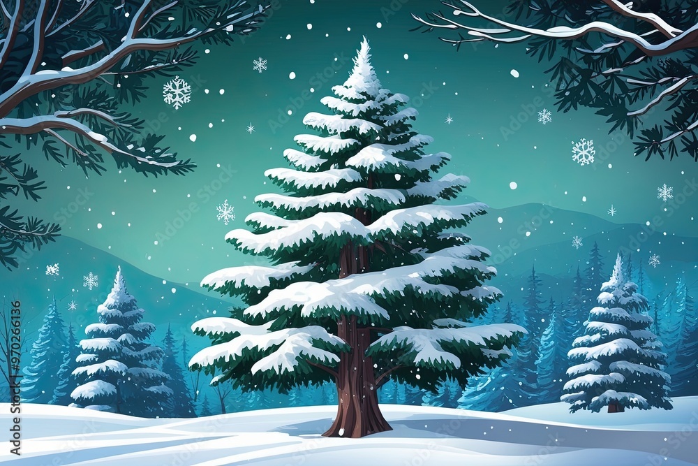 Fototapeta premium Charming Snowy Tree Artwork for Enchanting Winter Wallpaper Design