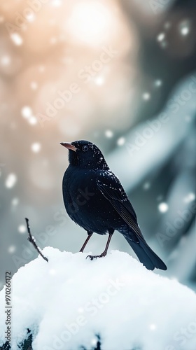 blackbird isolated on winter background