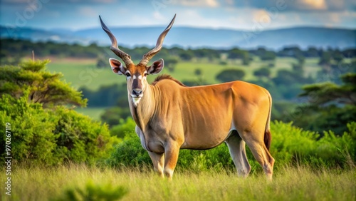 Within Lord Derby National Park, the majestic eland antelope roams freely, its striking white and black coat blending