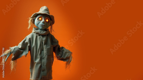 Halloween background with a scarecrow doll