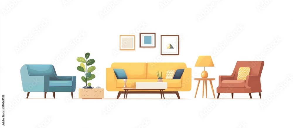 Elegant Living Room Furniture Arrangement On White Background With Elegant Living Room Furniture Arrangement On White Background With