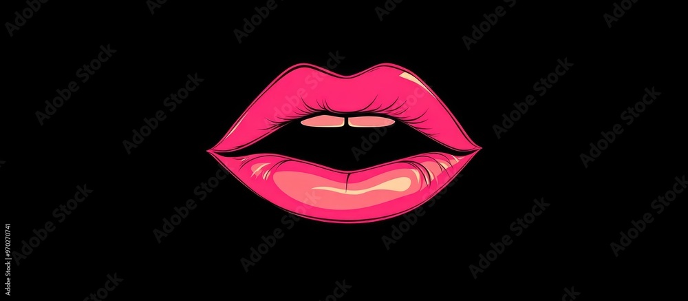 Large Lips And Girl S Mouth Fetish Style Pink Neon On Black Background