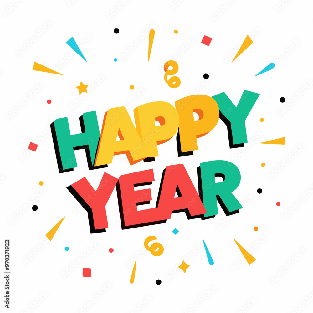 Cartoon confetti explosion with Happy New Year Cartoon confetti explosion with Happy New Year