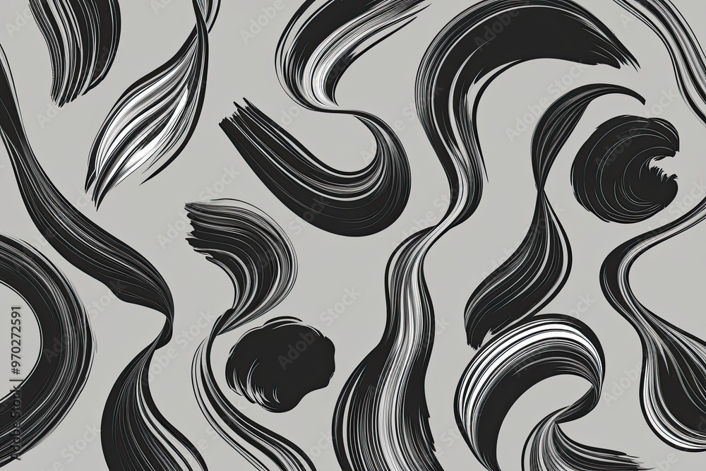 Fototapeta premium Monochrome Doodle Style Lines with Fluid Twisted Brush Strokes Motif for Contemporary Art