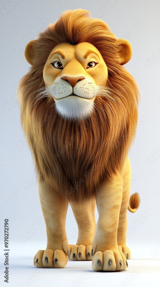 A cartoonish lion with a majestic mane stands confidently, showcasing a vibrant character design. A cartoonish lion with a majestic mane stands confidently, showcasing a vibrant character design.