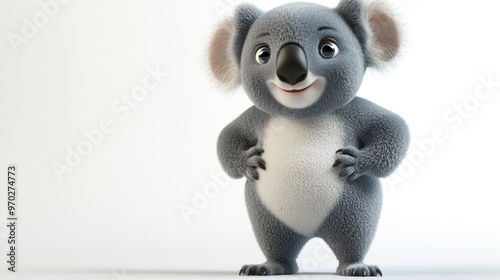 A cheerful cartoon koala character with a friendly expression and fluffy fur. photo