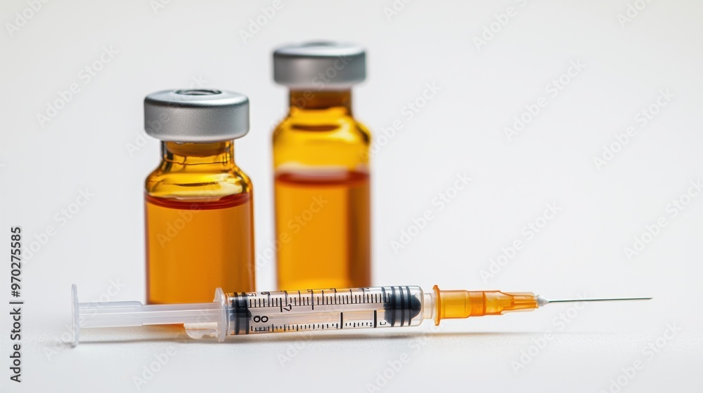 Syringe and Vials of Vaccine Medicine for Healthcare and Disease Prevention Syringe and Vials of Vaccine Medicine for Healthcare and Disease Prevention