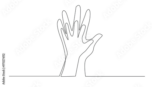continuous line of parent and child's hands.abstract one line drawing of mother and child's hands.isolated on white background