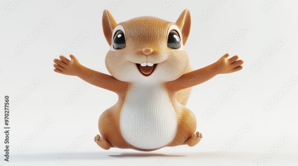 A cheerful cartoon squirrel with a joyful expression, arms outstretched in excitement. A cheerful cartoon squirrel with a joyful expression, arms outstretched in excitement.