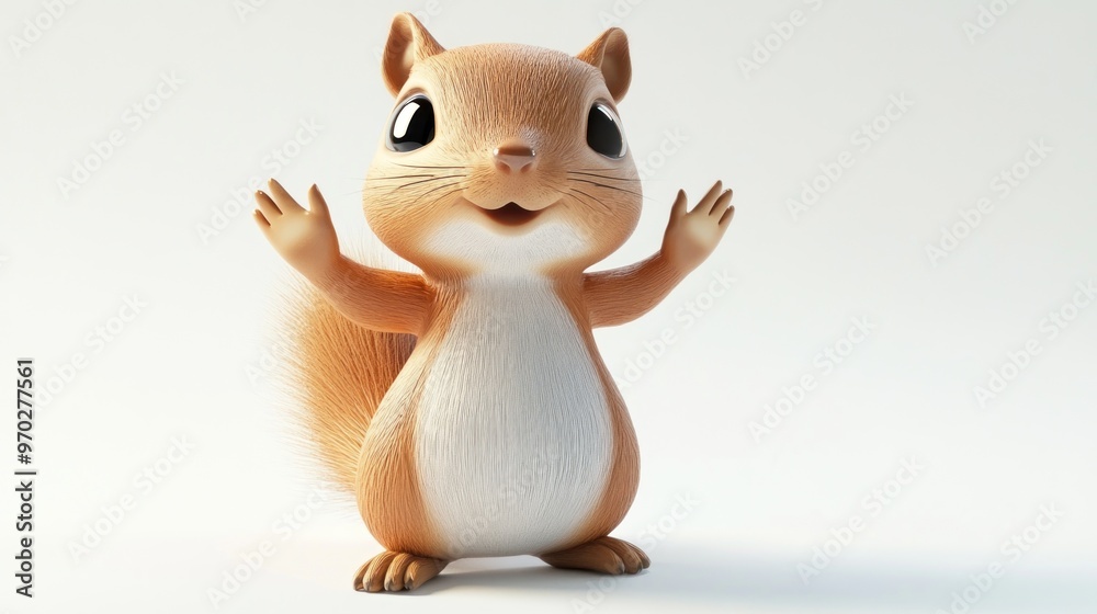 A cheerful cartoon squirrel with a friendly expression and raised arms. A cheerful cartoon squirrel with a friendly expression and raised arms.